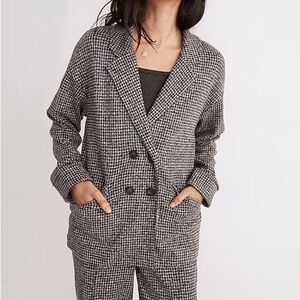 Madewell Brushed Knit Redford Blazer in Houndstooth Check Black & White Medium
